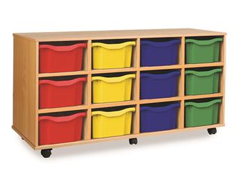 Wooden 12 Double Tray Storage Mobile (4 Columns) - Mixed Colour  Trays