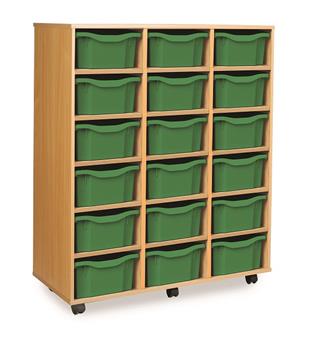 Wooden 18 Double Tray Storage Mobile (3 Columns) - Green Trays