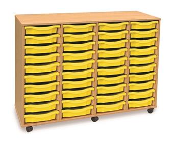 Wooden 40 Single Tray Storage - 4 Store Mobile Yellow Trays