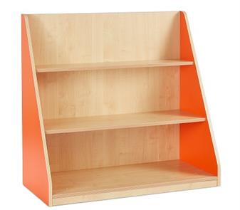 Static Single Sided Library Unit With 2 Fixed Straight Shelves - Tangerine