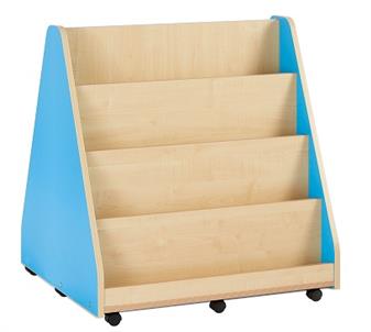 Mobile Double Sided Library Unit 3 Tiered Fixed Shelves Both Sides - Cyan