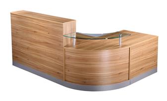 L Shaped Reception Counter - American Black Walnut Finish Front View