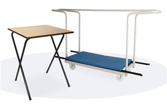 Economy Folding Exam Desk Shown With 40 Desk Trolley