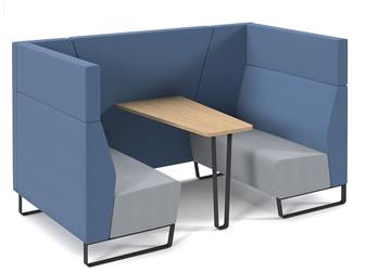 Encore 4 Seater Open Booth - Late Grey Seats/Range Blue Backs + Kendal Oak Table