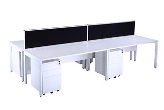 Bench Desking Showing Black Screens & White Pedestals