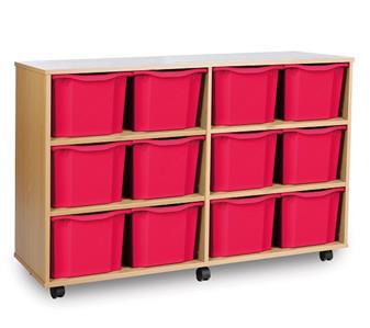Wooden 12 Triple Tray Mobile Stirage Unit - Pink Trays