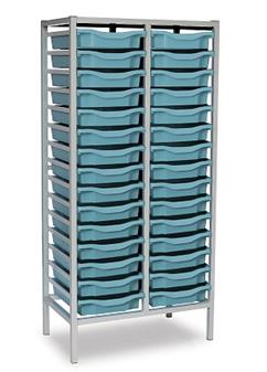 Mid Height Grey Frame Double Column - Metal Blue Trays