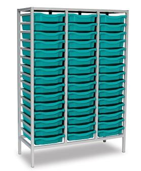 Mid Height Grey Frame Triple Column - Turquoise Trays