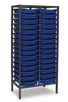 Mid Height Charcoal Metal Frame Double Column - Dark Blue Trays