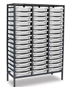 Mid Height Charcoal Metal Frame Triple Column - White Trays