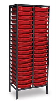 Tall Charcoal Metal Frame Plastic Storage 2 Columns - Red Trays
