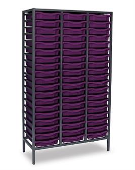 Tall Charcoal Metal Frame Plastic Storage 3 Columns - Purple Trays