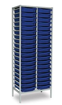 Tall Grey Metal Frame Plastic Storage - 2 Columns Blue Trays