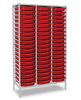 Tall Grey Metal Frame Plastic Storage - 3 Columns Red Trays