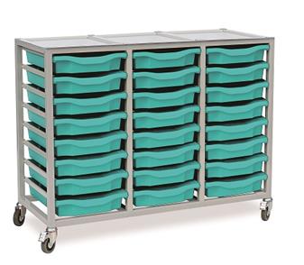Grey Frame 3 Column Mobile Unit - 24 Turquoise Trays