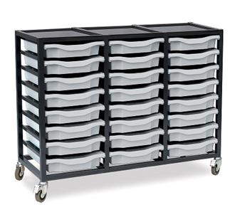 Low Charcoal Triple Column Mobile Unit - 24 Ligth Grey Trays