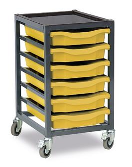 Low Charcoal Single Column Mobile Unit - 6 Yellow Trays