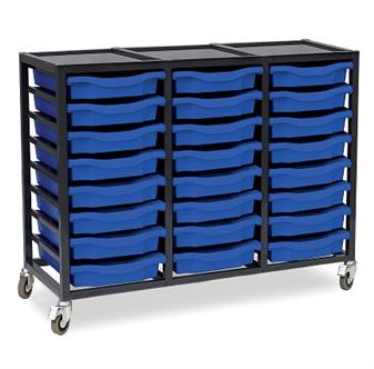 Low Charcoal Triple Column Mobile Unit - 24 Blue Trays