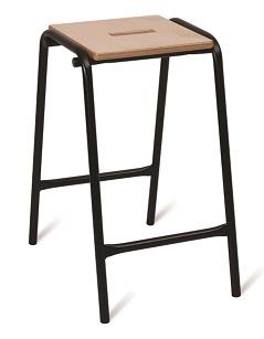 Wooden Top Stool - Beech Top With Handle Hole - Black Frame