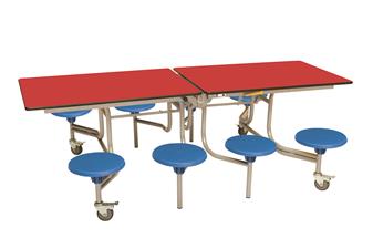 8 Seat Rectangular Table -  Red/Blue Poly Seats