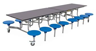 16 Seat Rectangular Mobile Dining Table Grey-Blue/Blue Seat