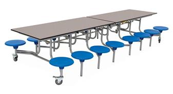16 Seat Rectangular Mobile Dining Table Grey Fleck/Blue Seat