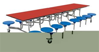 16 Seat Rectangular Mobile Dining Table Red/Blue Seat