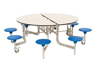 8 Seat Round Mobile Folding Table White/Blue Seats