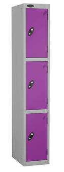 3 Door Steel Locker - Silver Carcass & Purple Doors