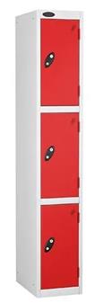 3 Door Steel Locker - White Carcass & Red Doors