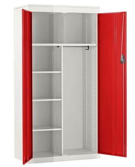 Steel Janitor Cupboard - White Carcass & Red Doors