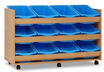 Double Sided Angled Bookcase - With 12 Cyan Trays