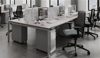 Worx Desk Benching With SHUSH Acoustic Desktop Screen in Chevron Design Dark Silver Grey Fabric