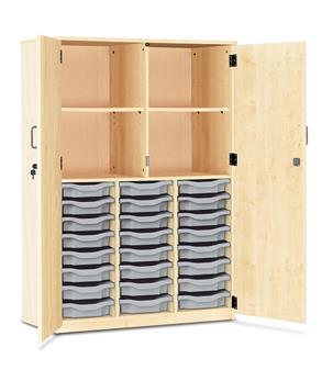 Part-Filled Storage Cupboard 24 Trays Full Doors Light Grey Trays