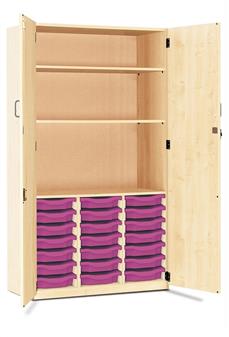 Part-Filled Storage Cupboard 21 Trays Full Doors Purple Trays