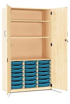 Part-Filled Storage Cupboard 21 Trays Full Doors Cyan Trays Trays
