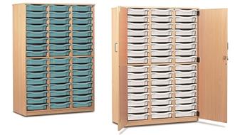 Plastic Tray Wooden Storage Cupboards - Open And With Doors