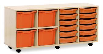 Combi Storage Unit - 4 Triple & 12 Single Trays - Tangerine Trays