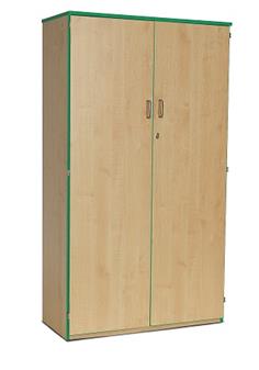 Coloured Edge Wooden Storage Cupboard 1818mm High - Green Edging 1 Fixed & 4 Adjustable Shelves