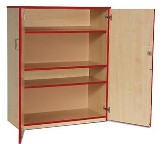 Coloured Edge Wooden Storage Cupboard 1268mm High - Red Edging 1 Fixed & 2 Adjustable Shelves
