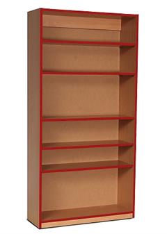 Coloured Edge Wooden Open Bookcase Storage 1800mm High - Red Edging
