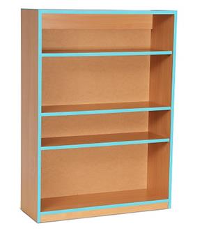 Coloured Edge Wooden Open Bookcase Storage 1250mm High - Cyan Edging