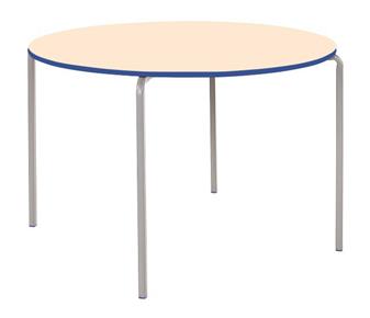 Crushed Bent Round Table, Maple Top & Blue PVC Edge 